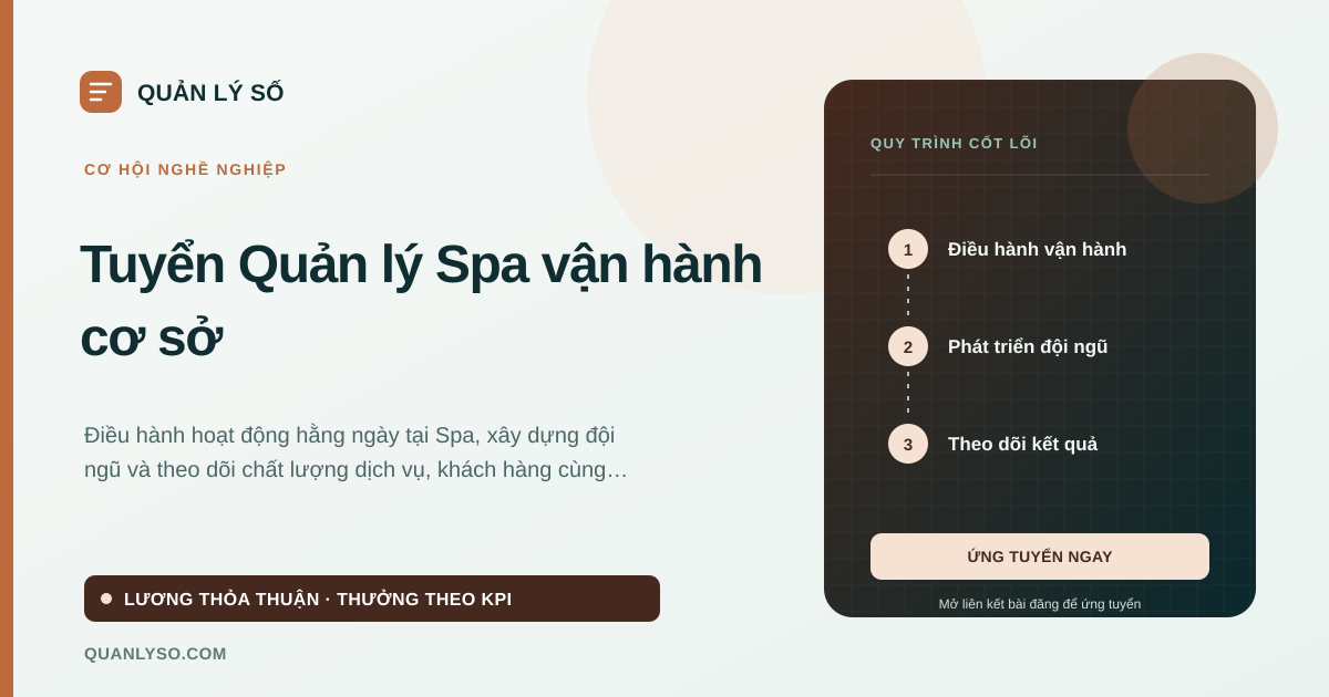 Cơ hội nghề nghiệp Quản lý Spa tại Quản Lý Số